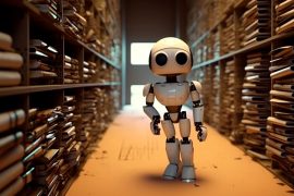 Bot in Raum mit Wissensregalen